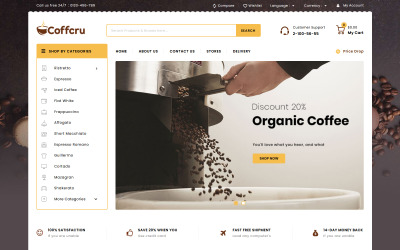 Reszponzív Coffcru - Coffee and Drinks Store PrestaShop sablon 149431