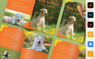 Dog Walker Broschyr Bifold - mall för företagsidentitet