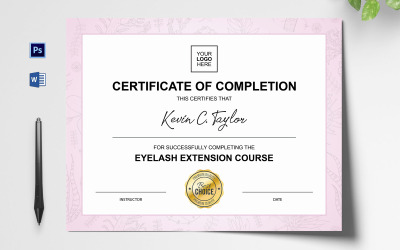 Certificaatsjabloon zoete kleur wimperverlenging