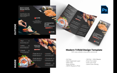 Modello PSD Brochure Trifold Sushi Food