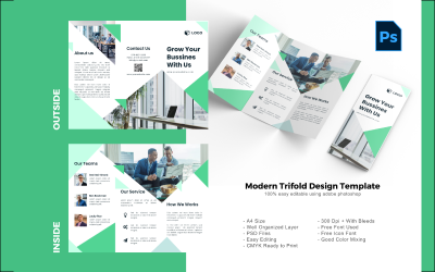 Zakelijke marketing driebladige brochure PSD-sjabloon