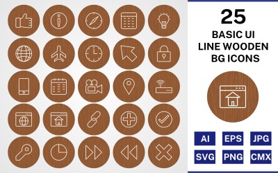 25 Basic ui Line fa BG ikonkészlet