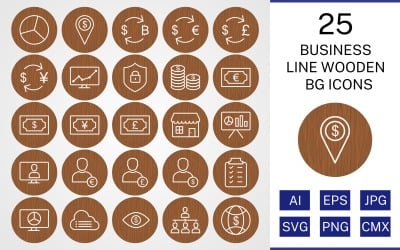 25 Business Line Wooden BG Icon Set