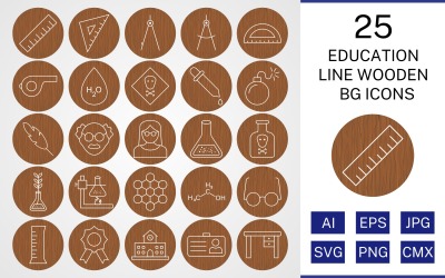 25 Education Line Houten BG Icon Set
