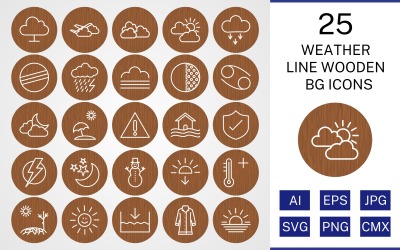 Jeu d&amp;#39;icônes BG en bois de 25 lignes météo