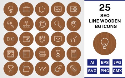 Jeu d&amp;#39;icônes en bois BG 25 SEO