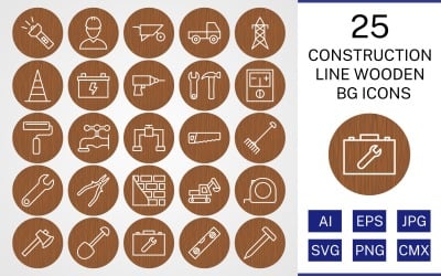25 konstruktionslinje trä BG Ikonuppsättning