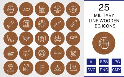 25 Military Line Holz BG Icon Set