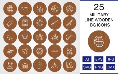 25 Military Line trä BG Ikonuppsättning