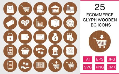 25 Набор деревянных значков BG Glyph Ecommerce