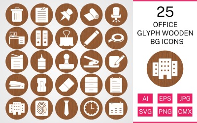 25 Office Glyph Holz BG Icon Set