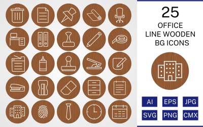 25 Office Line drewniany zestaw ikon Bg