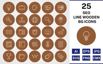 25 sada ikon SEO dřevěné BG