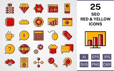 25 Seo Filled Red And Yellow Icon Set