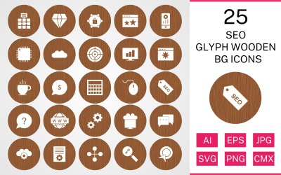 25 Seo Glyph drewniany zestaw ikon BG