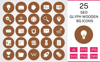 25 Seo karakterjel fából készült BG ikon készlet