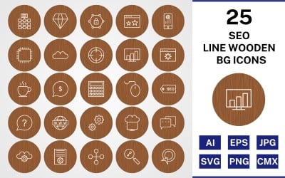 25 SEO Line Wooden BG Icon Set