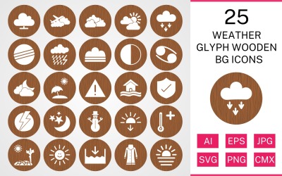 25 set di icone BG di legno glifo meteo