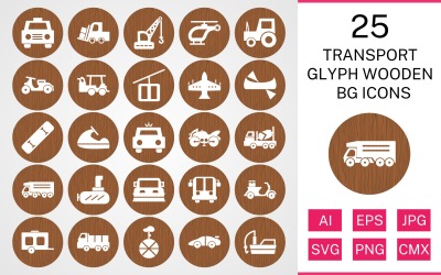 25 Transport Glyph Houten BG Icon Set