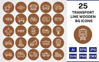 25 Transport Line Holz BG Icon Set