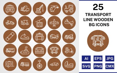25 transportlinje trä BG Ikonuppsättning