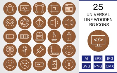 25 Universal Line Ahşap BG Icon Set