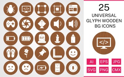 25 universele Glyph houten BG Icon Set