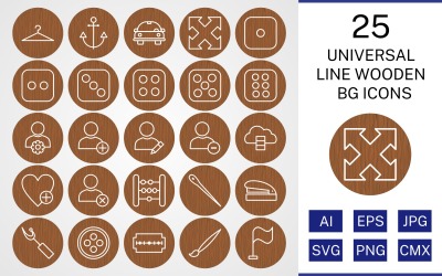 25 universele lijn houten BG Icon Set