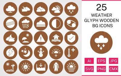 25 Wetter Glyphe Holz BG Icon Set