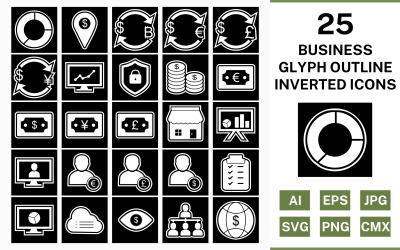 Ensemble d&amp;#39;icônes inversées 25 Business Glyph Outline