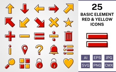 25 Grundelemente Gefülltes rotes und gelbes Icon-Set