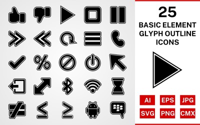 25 Grundelemente Glyphen-Gliederungssymbolsatz