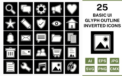 25 Grundlegendes ui Glyph Outline Inverted Icon Set