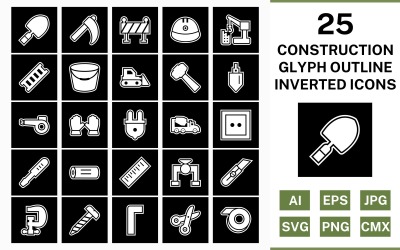 25 Jeu d&amp;#39;icônes inversé de contour de glyphe de construction