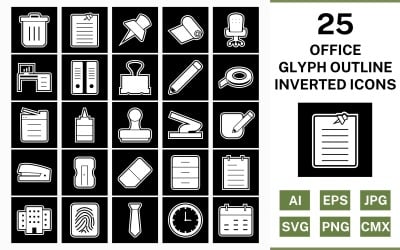 Набор иконок 25 Office Glyph Outline перевернутый
