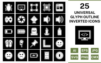Sada 25 obrácených univerzálních obrysů glyfů