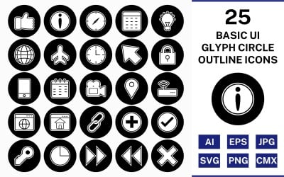 25 Basic ui Glyph Outline Square Corner Icon Set