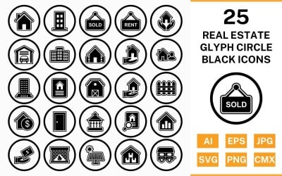 25房地产圈字形轮廓黑色图标集