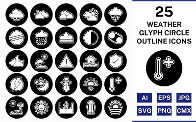 25 jeu d&amp;#39;icônes de coin carré contour glyphe météo