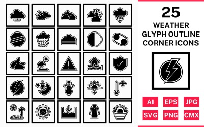 Набор иконок 25 квадратных углов наброски глифов погоды
