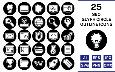 25 seo glyph overzicht vierkante hoek pictogramserie