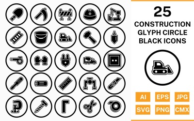25建设圈字形轮廓黑色图标集