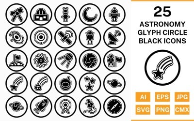 25天文学圈字形轮廓黑色图标集
