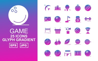 Conjunto de ícones de pacote de gradiente de glifo de jogo 25 Premium