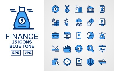 25 Conjunto de ícones Premium Finance Blue Tone Pack