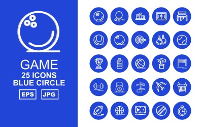 Ensemble d&amp;#39;icônes de 25 Premium Game Blue Circle Pack