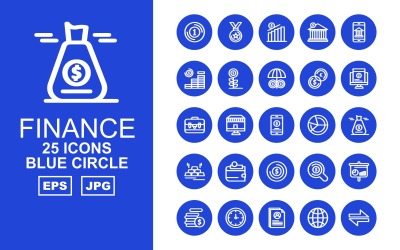 25 Premium Finance Blue Circle Pack Ikonuppsättning