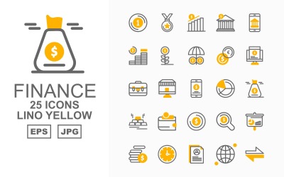 25 Premium Finance Lino Yellow Pack Ikonuppsättning