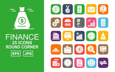 25 Premium Finance Round Corner Pack Icon Set