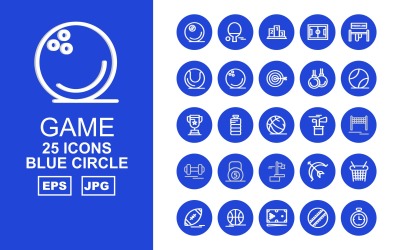 25 Premium Game Blue Circle Pack Ikonuppsättning